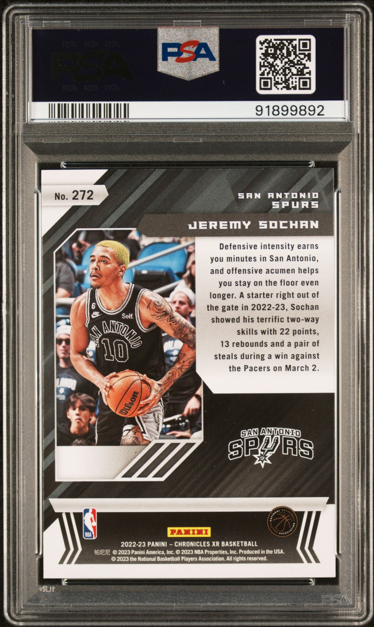 2022 Panini Chronicles Jeremy Sochan #272 PSA 10