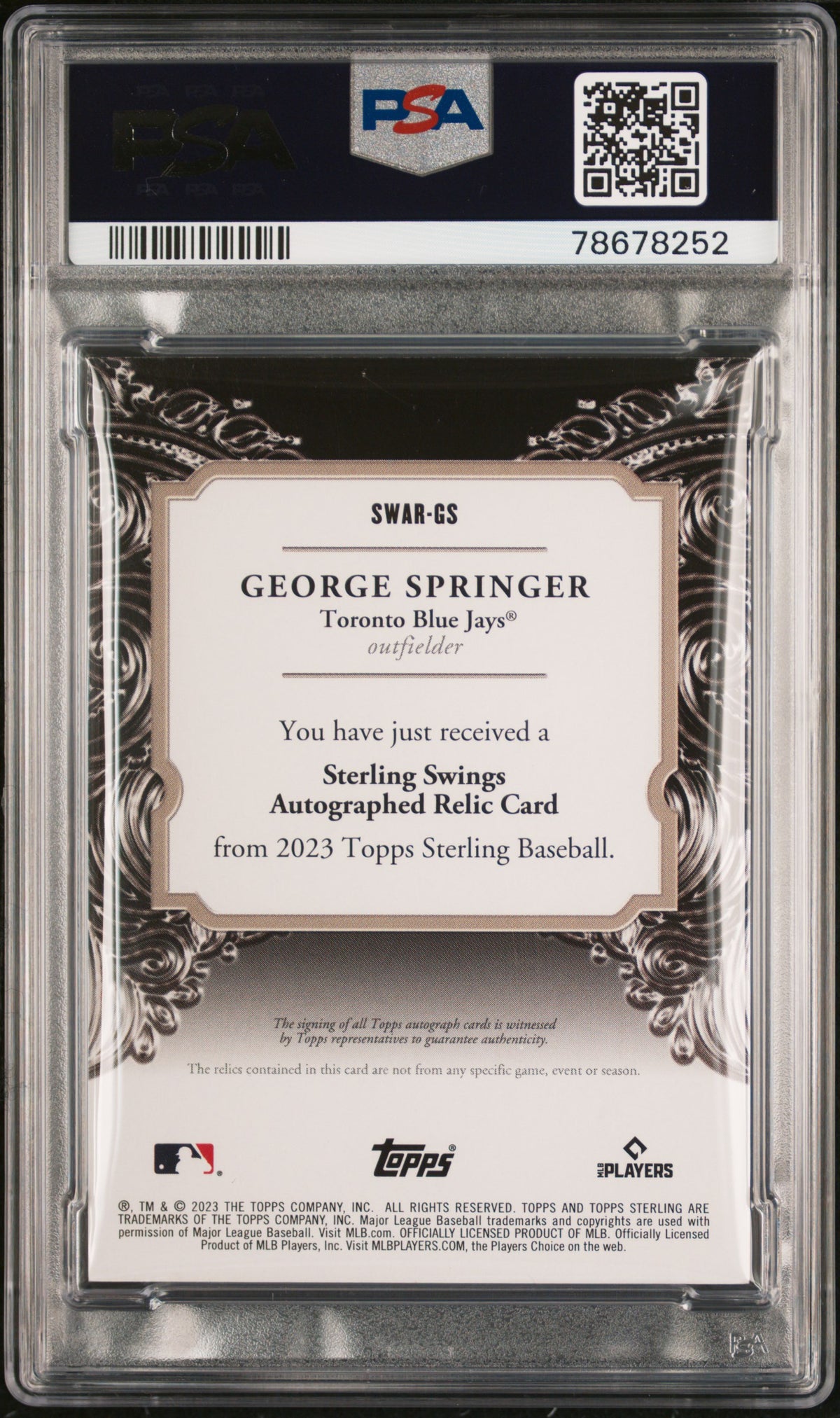 2023 Topps Sterling  Swings Auto Relics George Springer #SWARGS  PSA 9 Auto 9