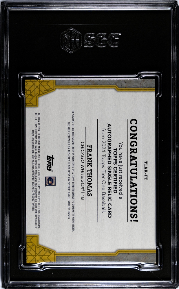 2024 Topps Tier One Frank Thomas #T1AR-FT Autograph Relic SGC 9 Auto 10