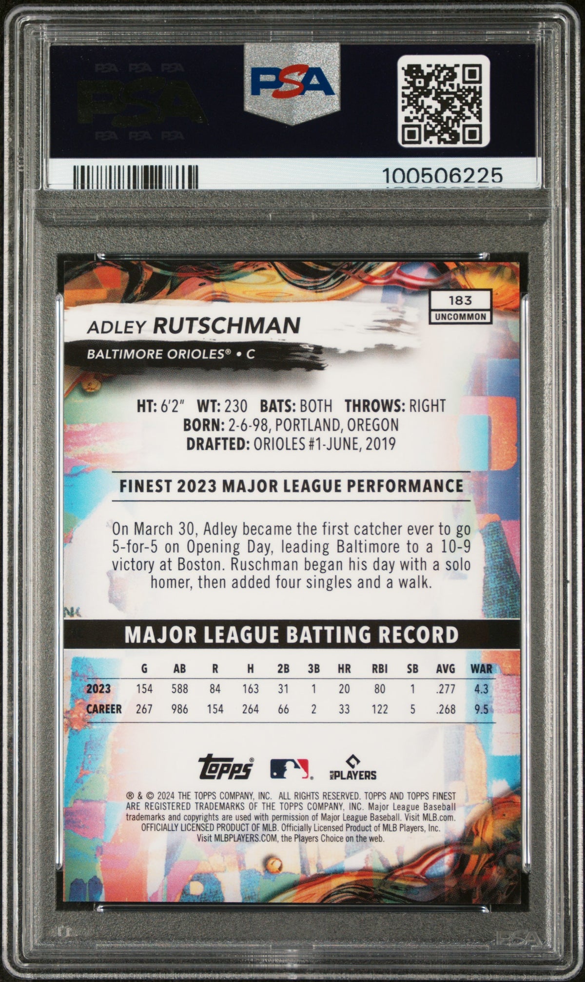 2024 Topps Finest Adley Rutschman #183 Purple Refractor 118/200 PSA 10