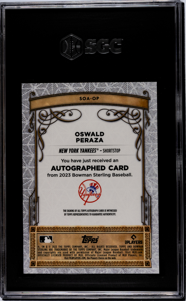 2023 Bowman Sterling Oswald Peraza #SOA-OP Opulence, Auto SGC 10 Auto 10 /99