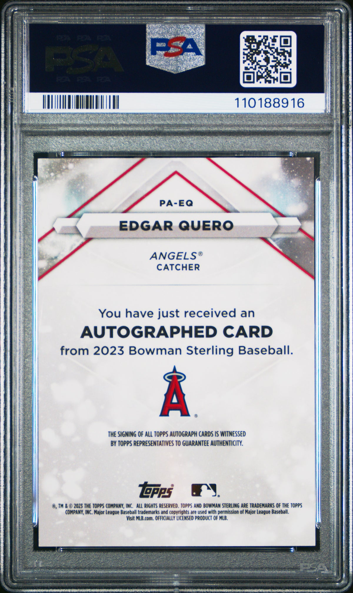 2023 Bowman Sterling Prospect Autographs Edgar Quero #PAEQ Wave Ref  PSA 9