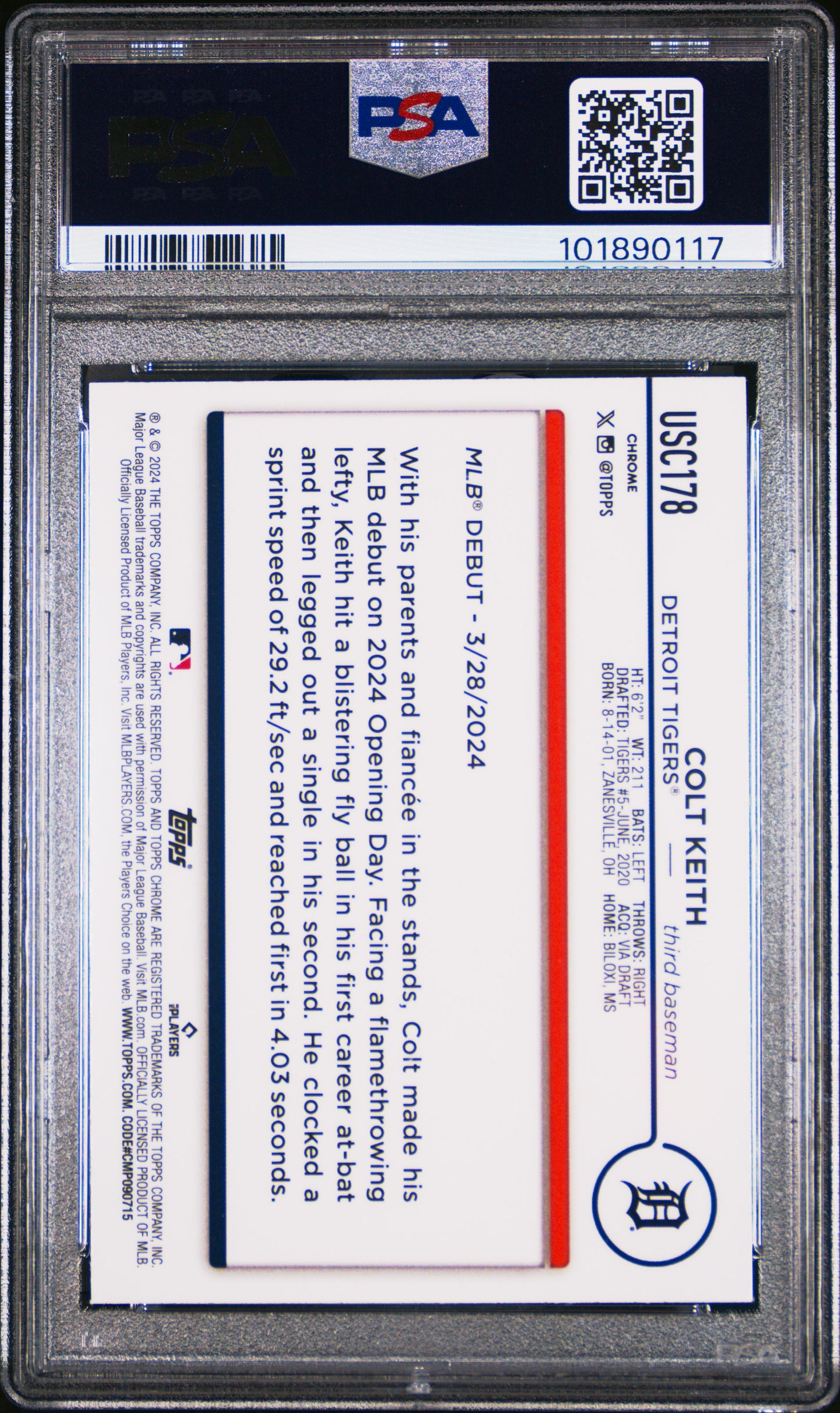 2024 Topps Chrome Update Colt Keith #USC178 Purple Refractor PSA 9