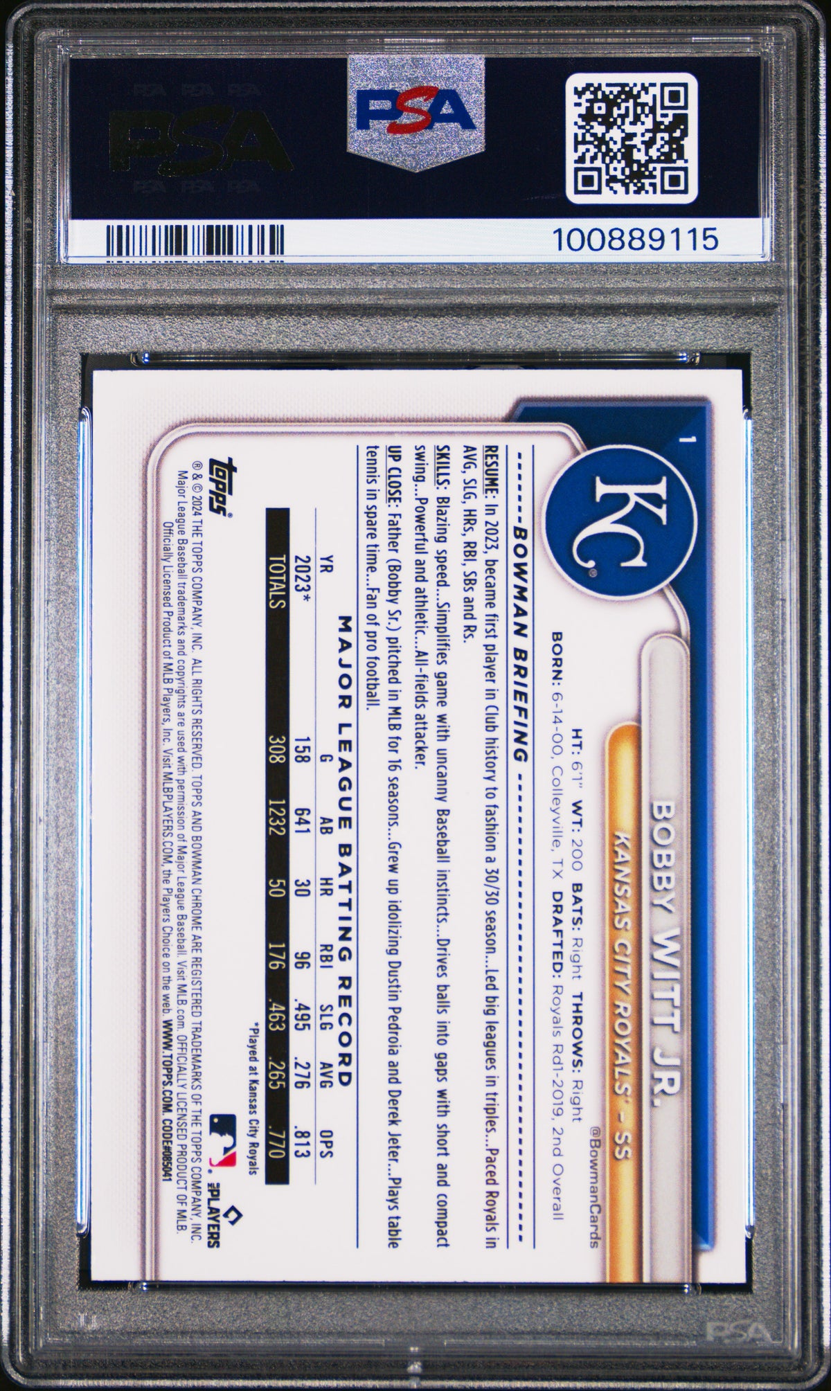 2024 Bowman Chrome Bobby Witt JR. #1 Wave Refractor PSA 10