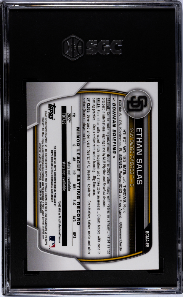 2023 Bowman Chrome Mega Box Ethan Salas #BCMA-ES Autograph SGC 9.5 Auto 10