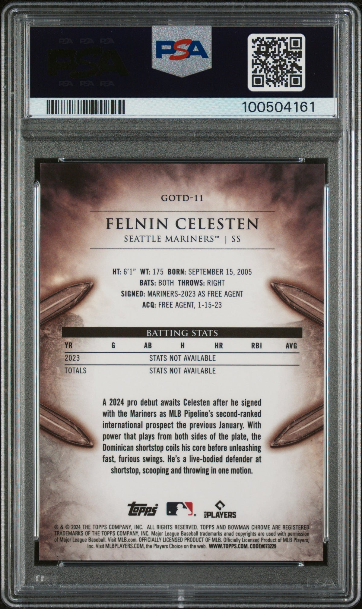 2024 Bowman Gladiators Of The Diamond Felnin Celesten #GOTD11 Mini /150 PSA 10