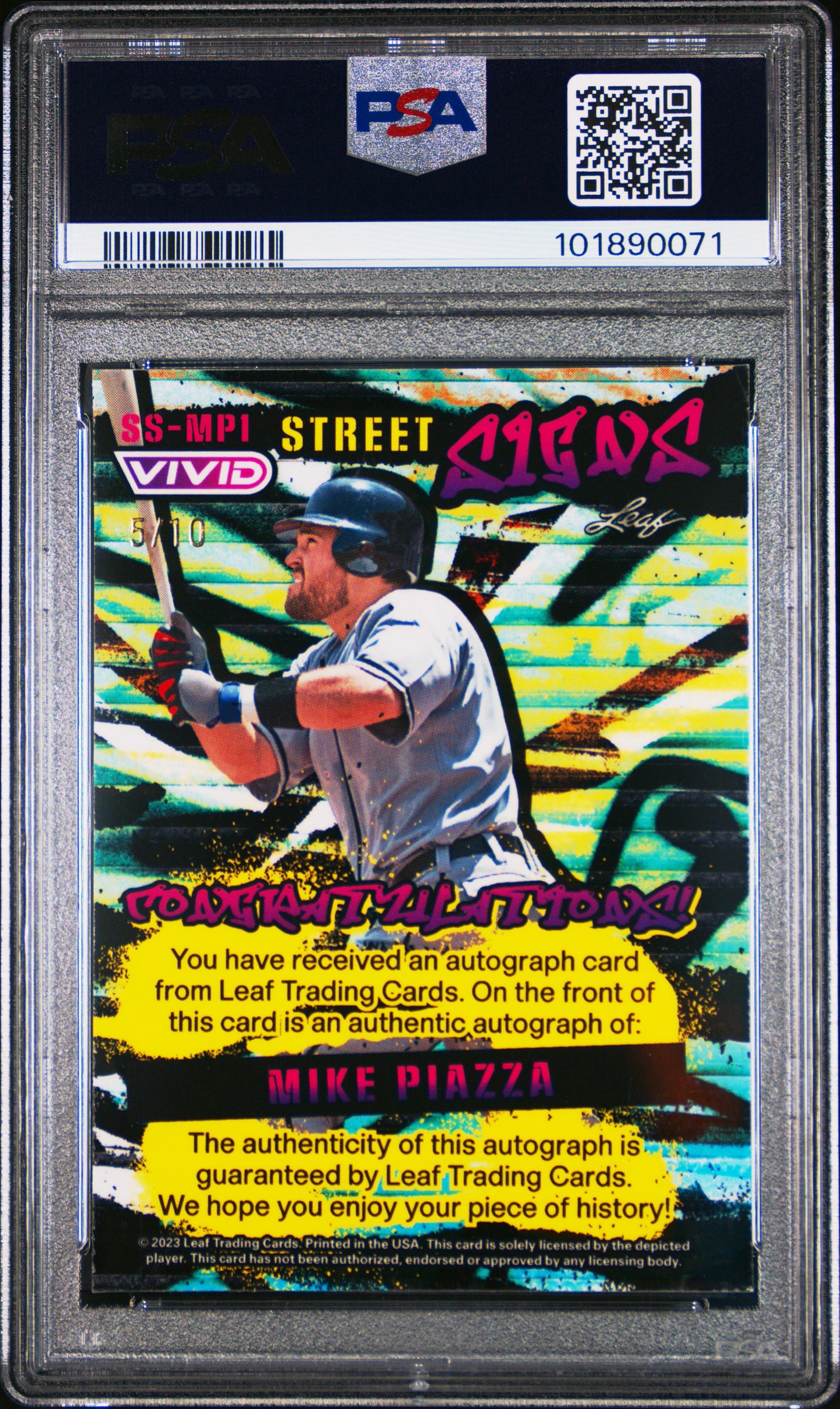 2023 Leaf Vivid Street Signs Autographs Mike Piazza #SSMP1 Yellow PSA 9