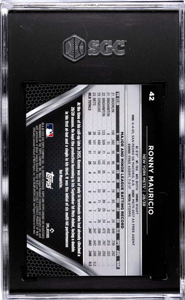 2024 Topps Chrome Black Ronny Mauricio #42 Rose Gold Wave Refractor SGC 10