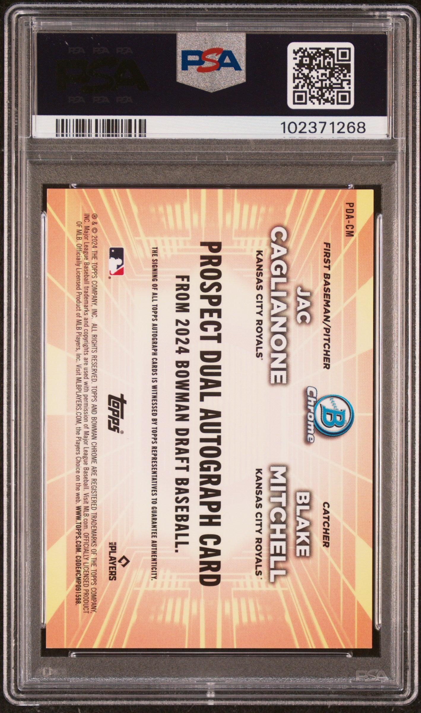 2024 Bowman Draft Prospect Dual Autographs Mitchell Caglianone #PDACM /99 PSA 9