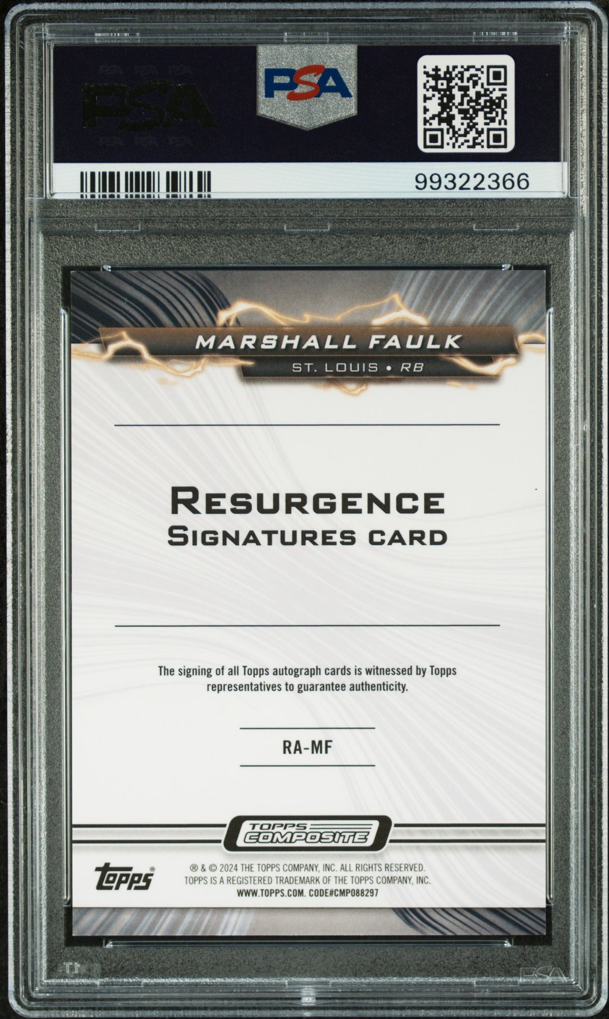 2023 Topps Resurgence Auto Marshall Faulk #RAMF Rsrgnc Superfractor 1/1 PSA 9