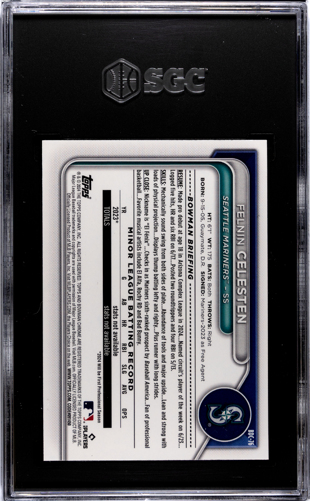2024 Bowman Draft Felnin Celesten #BDC-76 CHR. Sky Blue Refractor SGC 10