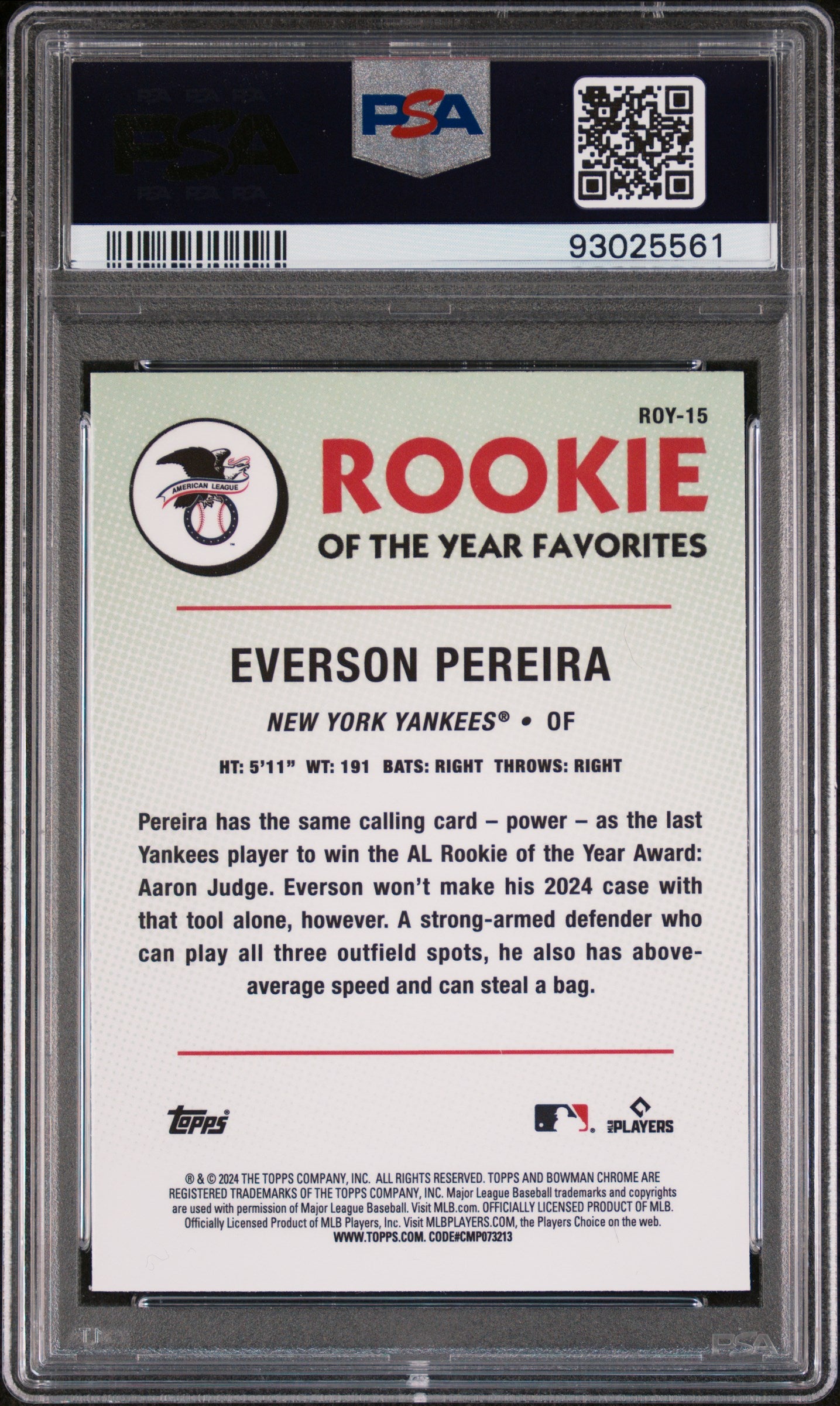 2024 Bowman Rookie Of The Year Favorites Everson Pereira #ROY15 PSA 9