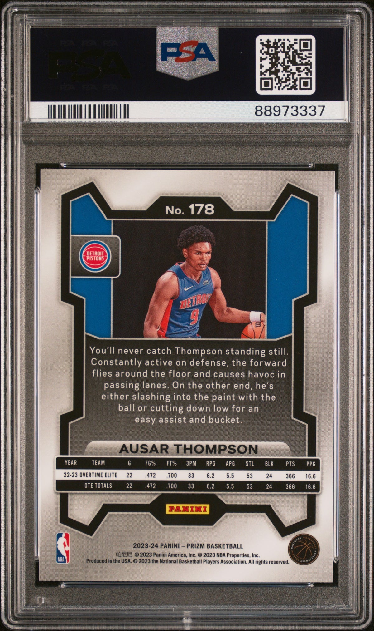 2023 Panini Prizm Ausar Thompson #178 PSA 9