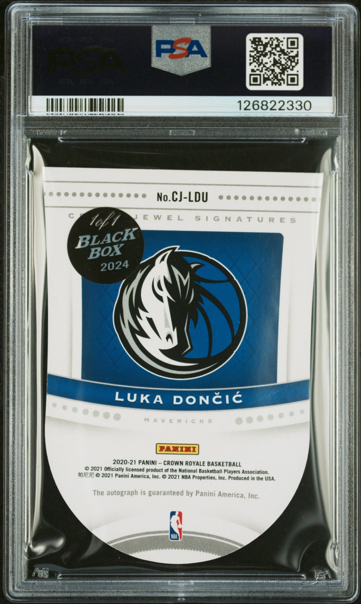 2024 Panini Black Box Luka Doncic #CJLDU '20 CR CJ SIG Fotl 1/1 PSA 9 Auto 10
