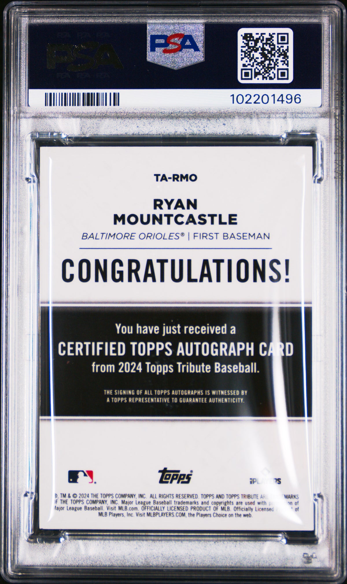 2024 Topps Tribute Tribute Auto Ryan Mountcastle #TARMO Green /99 PSA