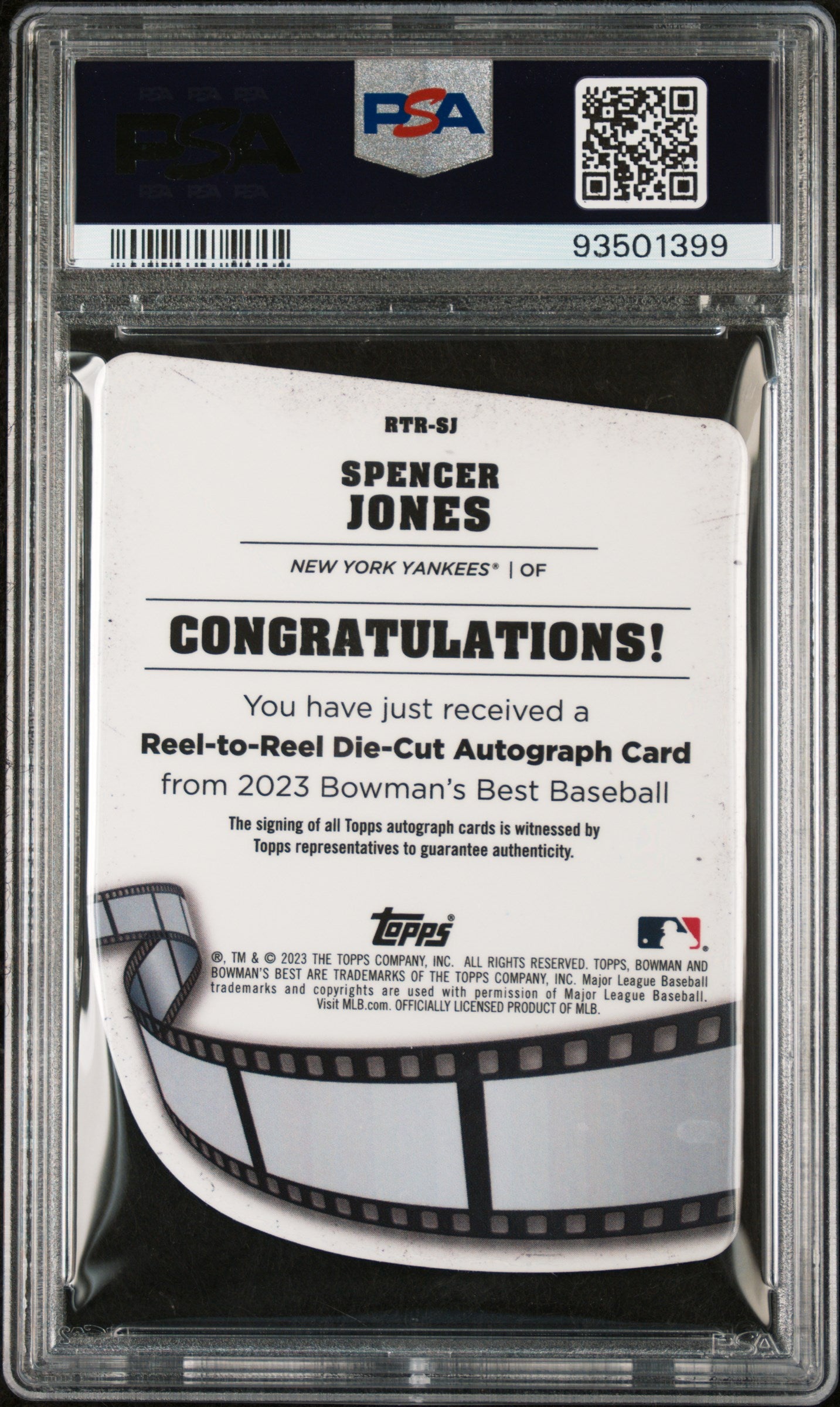 2023 Bowman's Best Die-Cuts Spencer Jones #RTRSJ RTR DC Ref 10/25 PSA 10