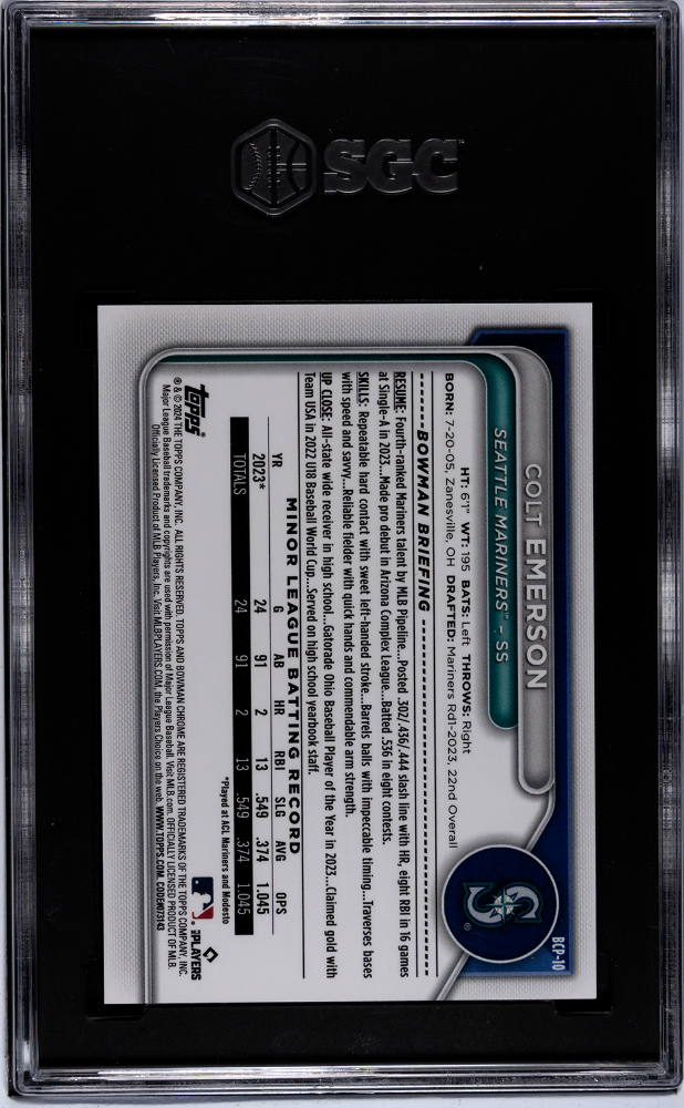 2024 Bowman Colt Emerson #BCP-10 CHR. Pros. Black Refractor SGC 9.5