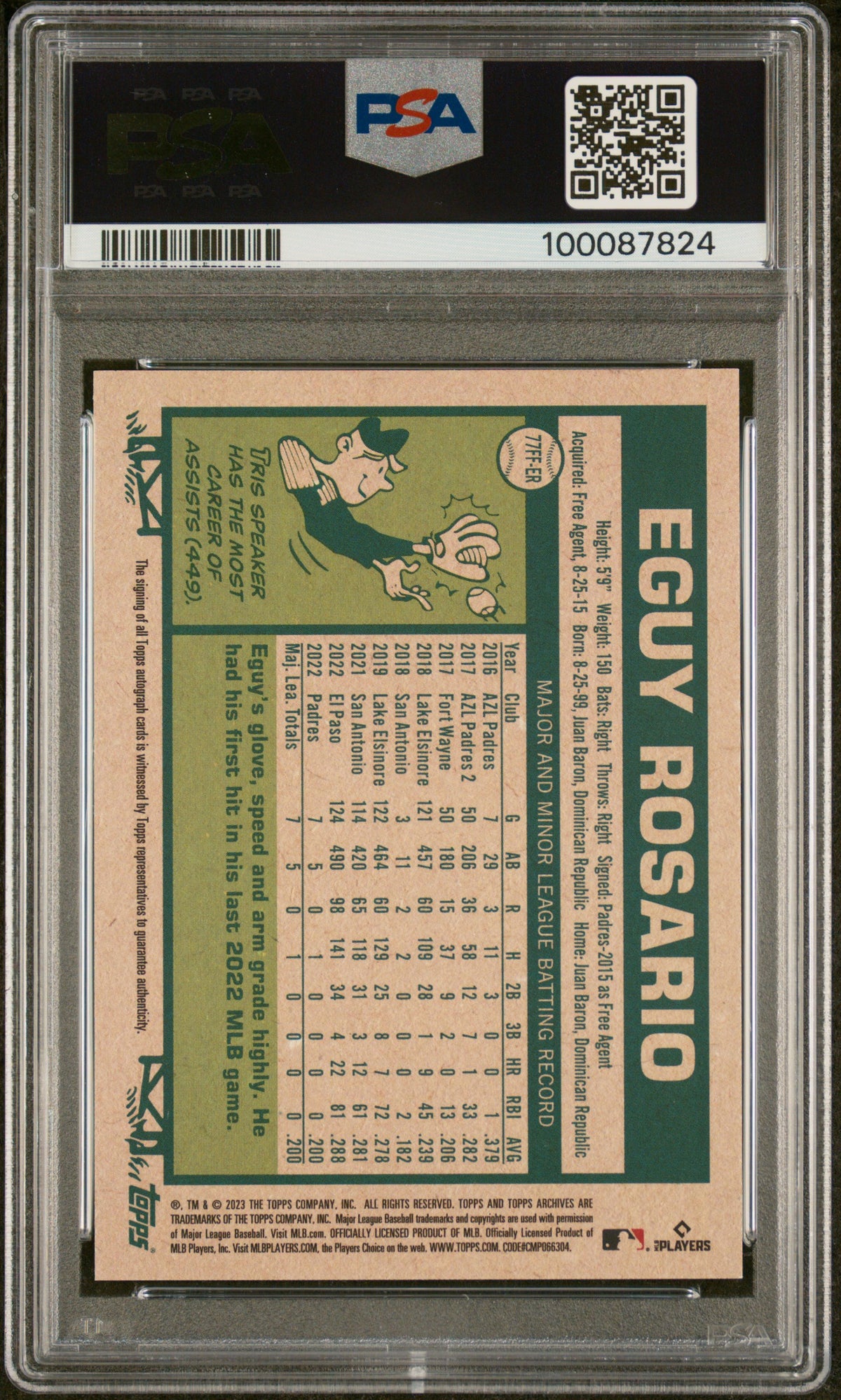 2023 Topps Archives Fan Favorites Autograph Eguy Rosario #77FFER PSA 9