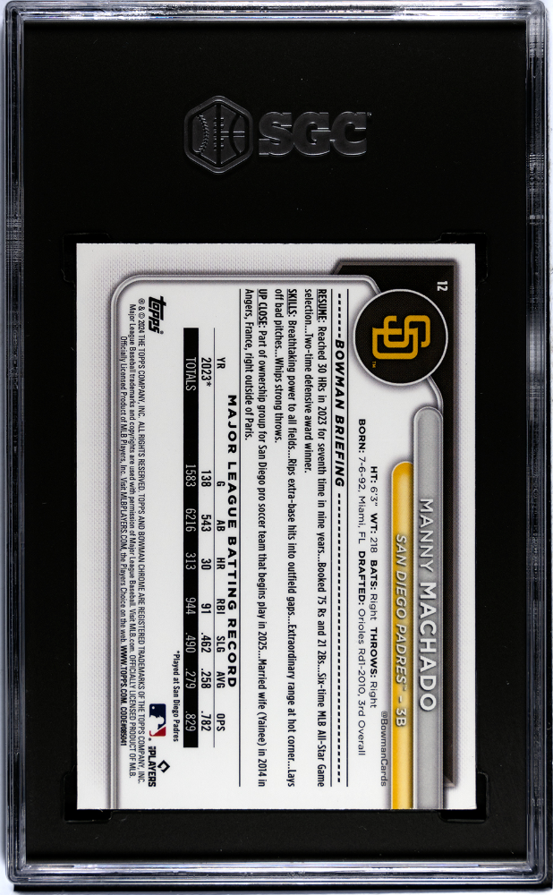 2024 Bowman Chrome Sapphire Manny Machado #12 Orange SGC 9