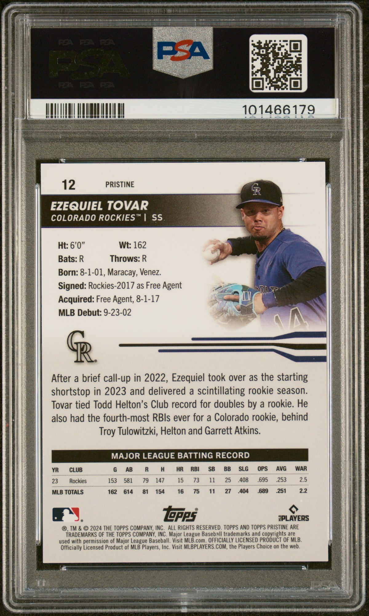 2024 Topps Pristine Ezequiel Tovar #12 Red 3 / 5 PSA 10