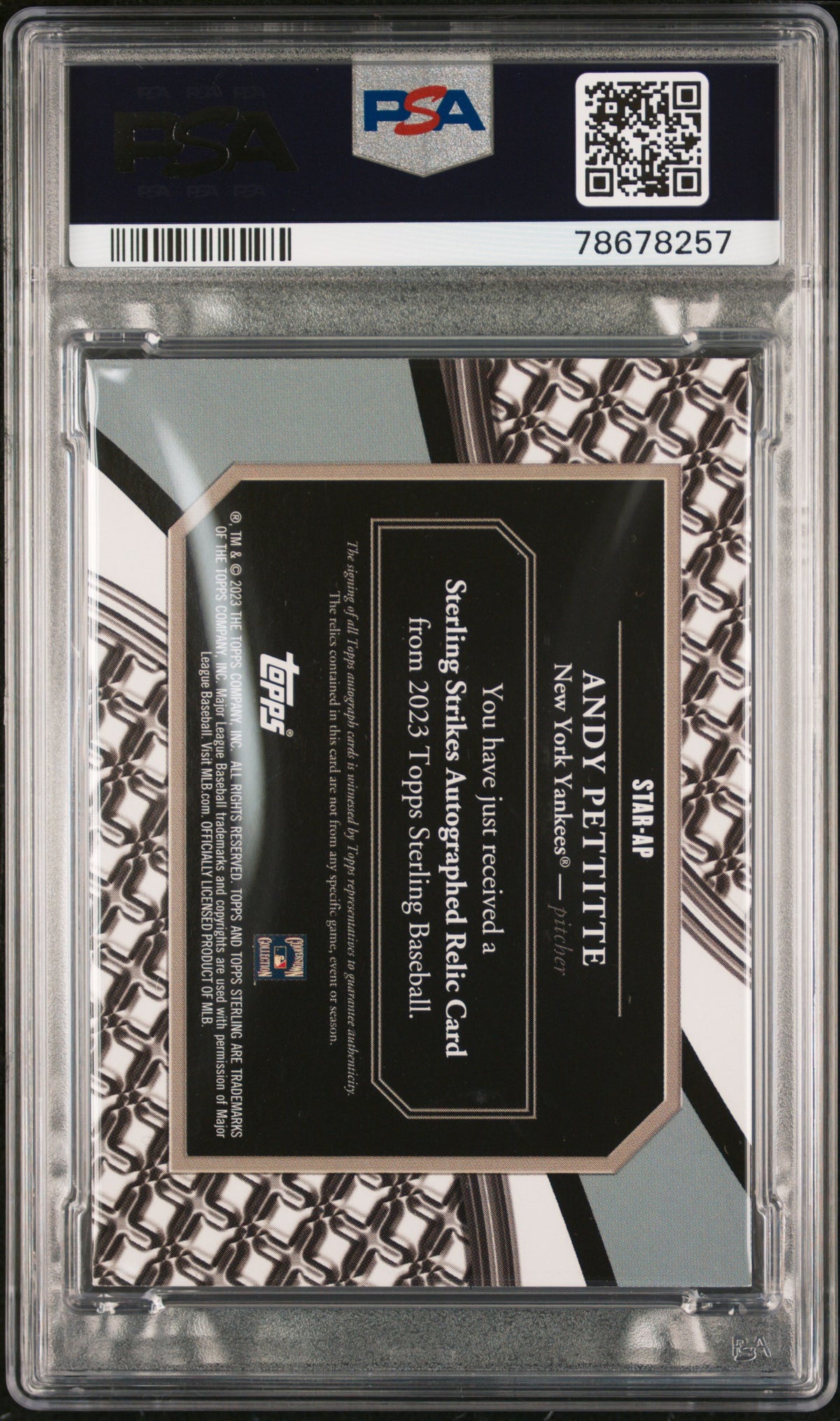 2023 Topps Sterling Strikes Auto  Andy Pettitte #STARAP Red 1 / 5 PSA 9 Auto 9