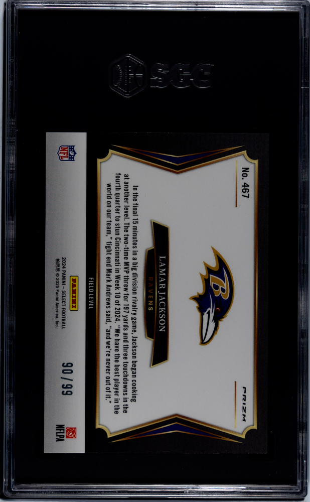 2024 Panini Select Lamar Jackson #467 Tri Color Prizm SGC 8.5
