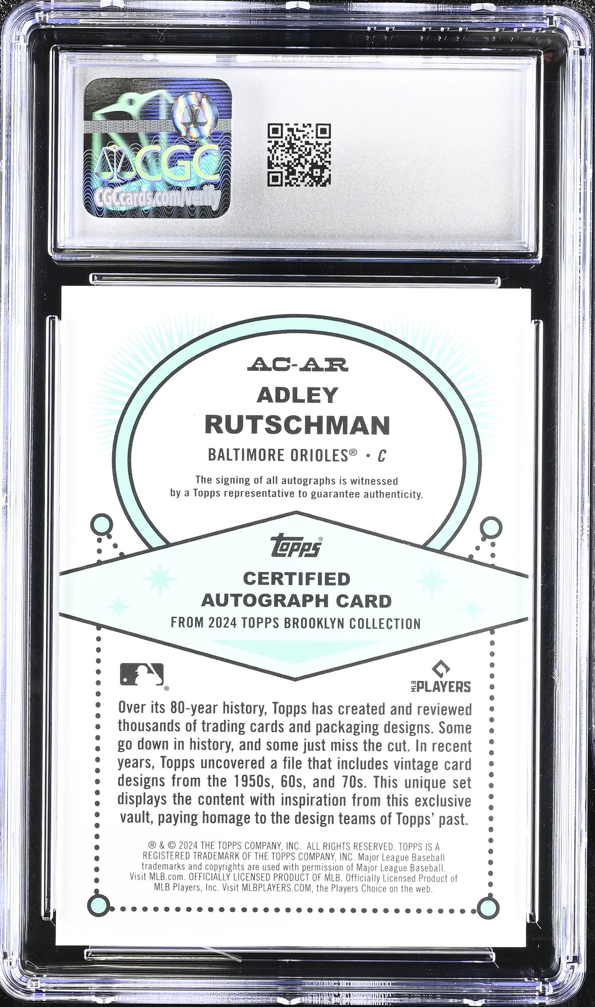 2024 Topps Brooklyn Collection Adley Rutschman #AC-AR Orange 04/25 Auto CGC 10