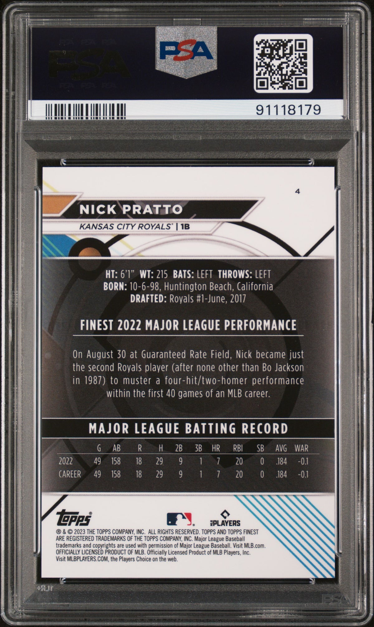 2023 Topps Finest Nick Pratto #4 Orange 02/25 PSA 10