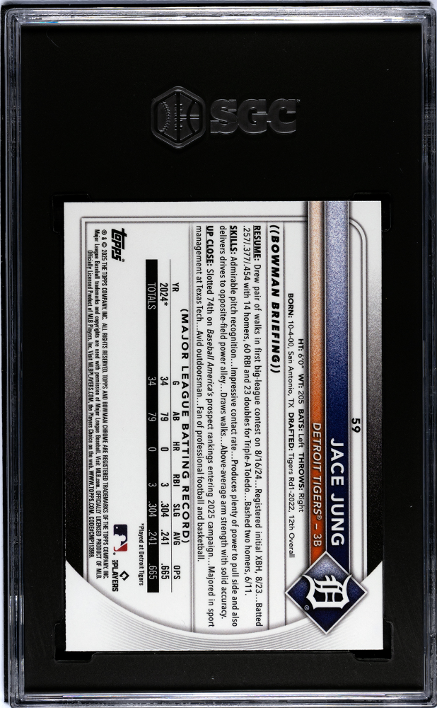 2025 Bowman Jace Jung #59 Red Rookie Redemption SGC 9.5
