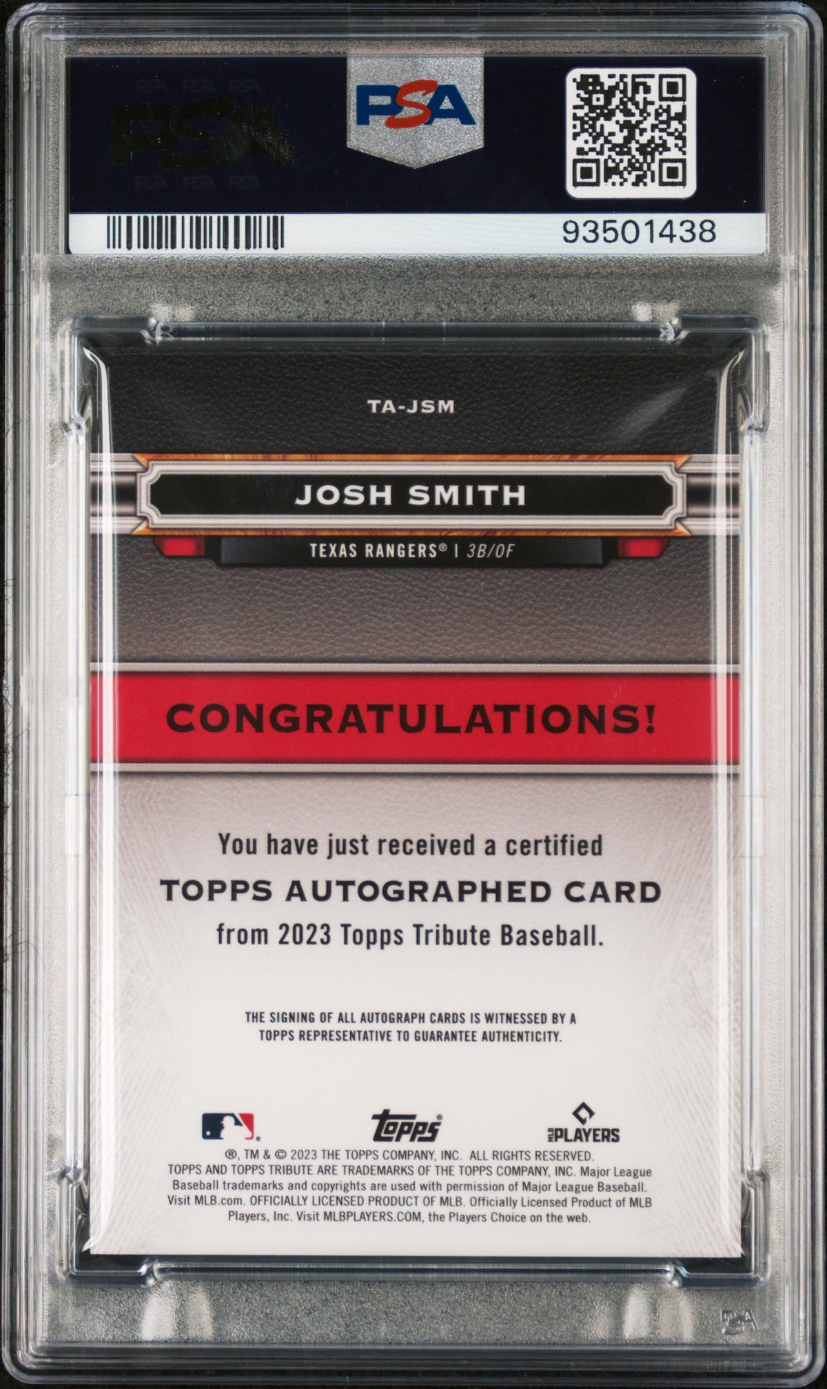 2023 Topps Tribute Tribute Autograph Josh Smith #TAJSM Purple 24/50 PSA 9