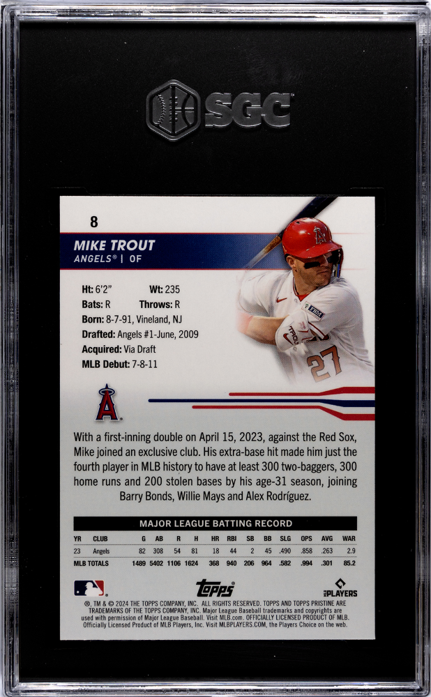 2024 Topps Pristine Mike Trout #8 Green Refractor SGC 10