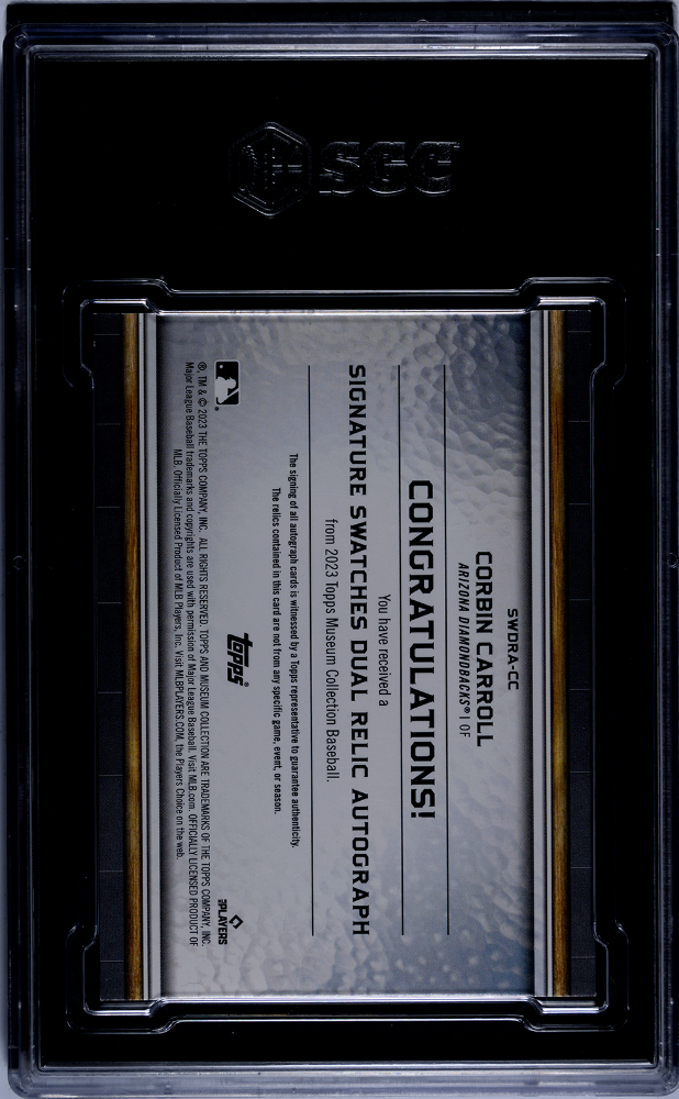 2023 Topps Museum Corbin Carroll #SWDRA-CC SIG. Dual Relic SGC 8 Auto 10