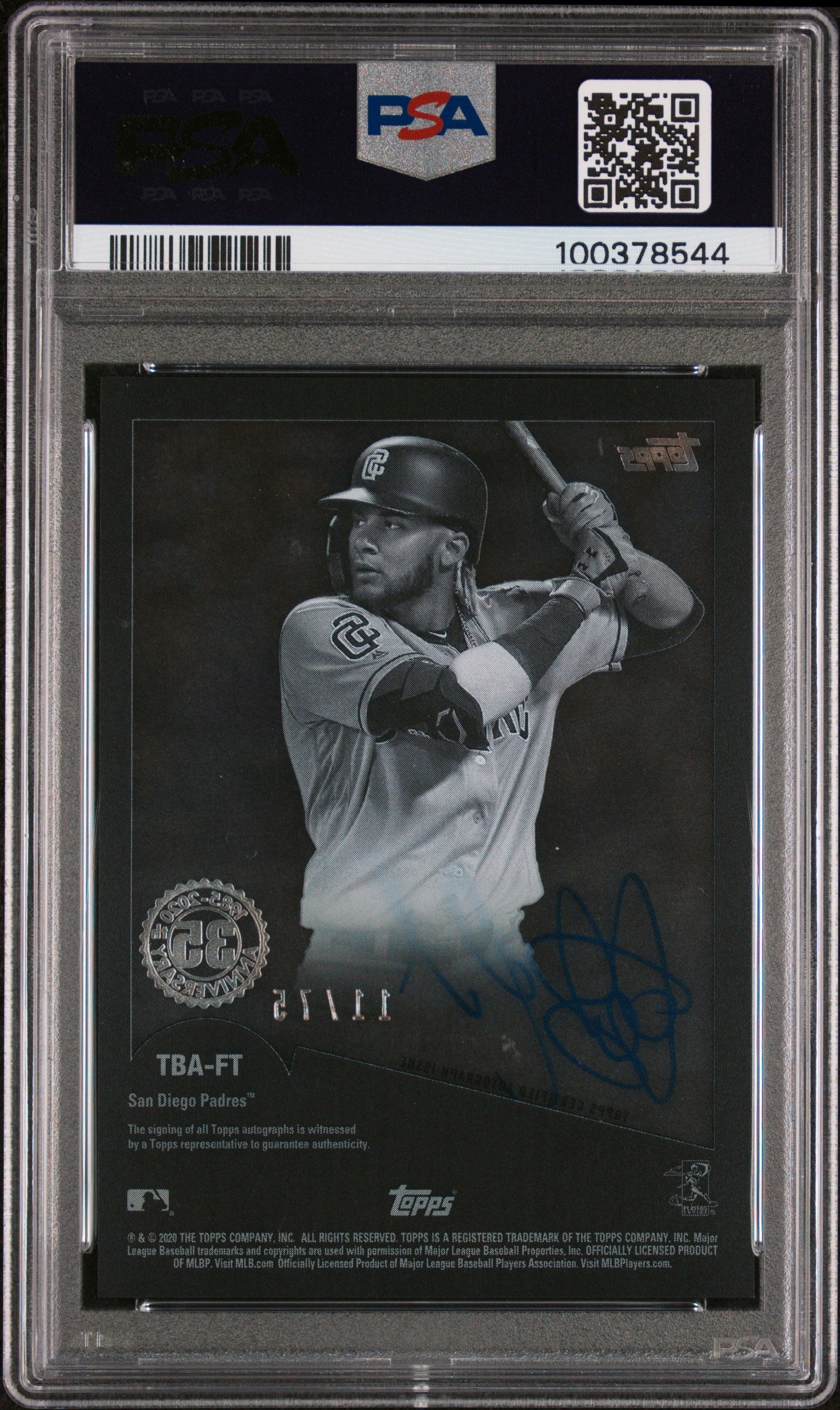 2020 Topps Clearly 1985 Topps Baseball Auto Fernando Tatis JR blk 11/75 PSA 8