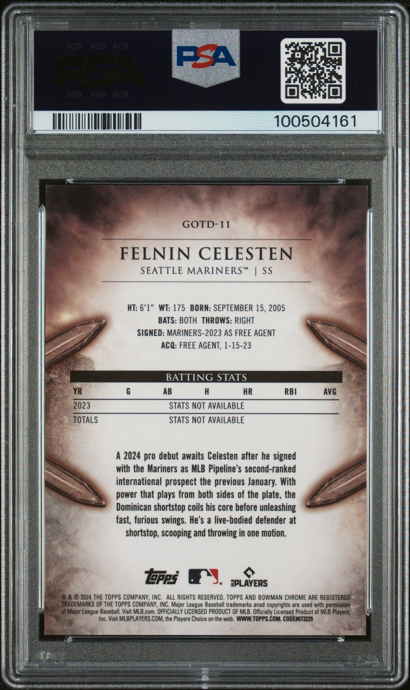 2024 Bowman Gladiators Of The Diamond Felnin Celesten #GOTD11 Mini /150 PSA 10
