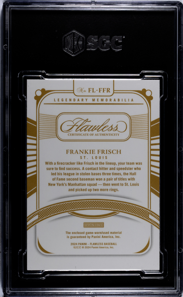 2024 Panini Flawless Frankie Frisch #FL-FFR Legendary Mem. Ruby SGC 9