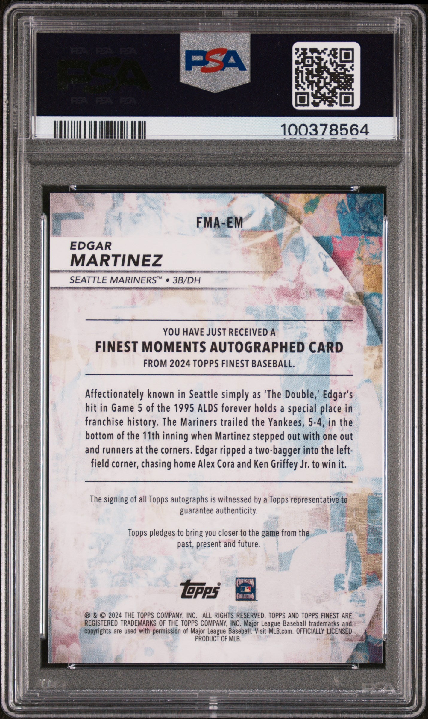2024 Topps Finest Finest Moments Auto Edgar Martinez #FMAEM Gold Ref /50 PSA 9