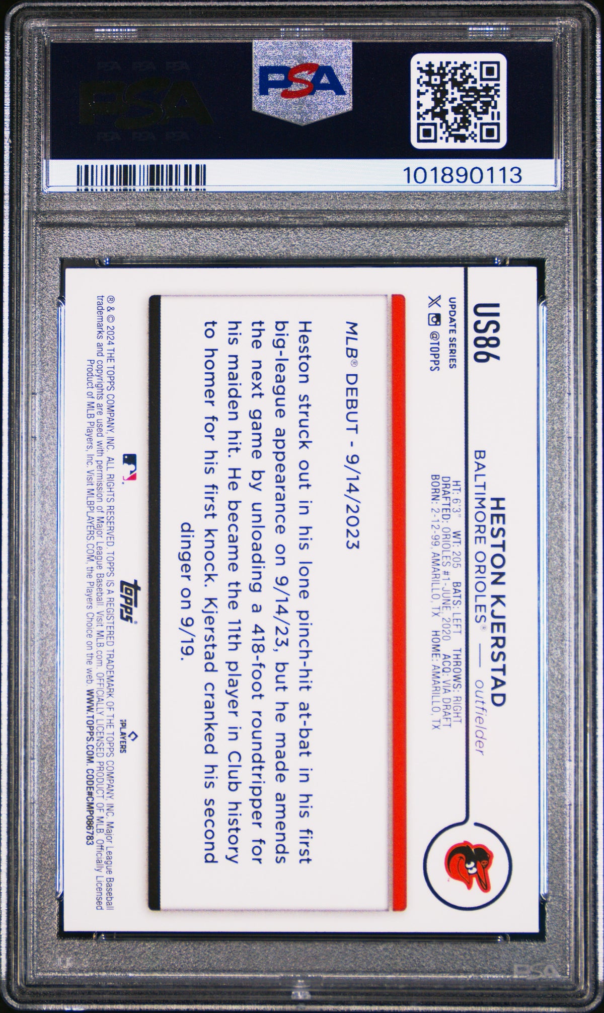 2024 Topps Update Heston Kjerstad #US86 Ghost PSA 9