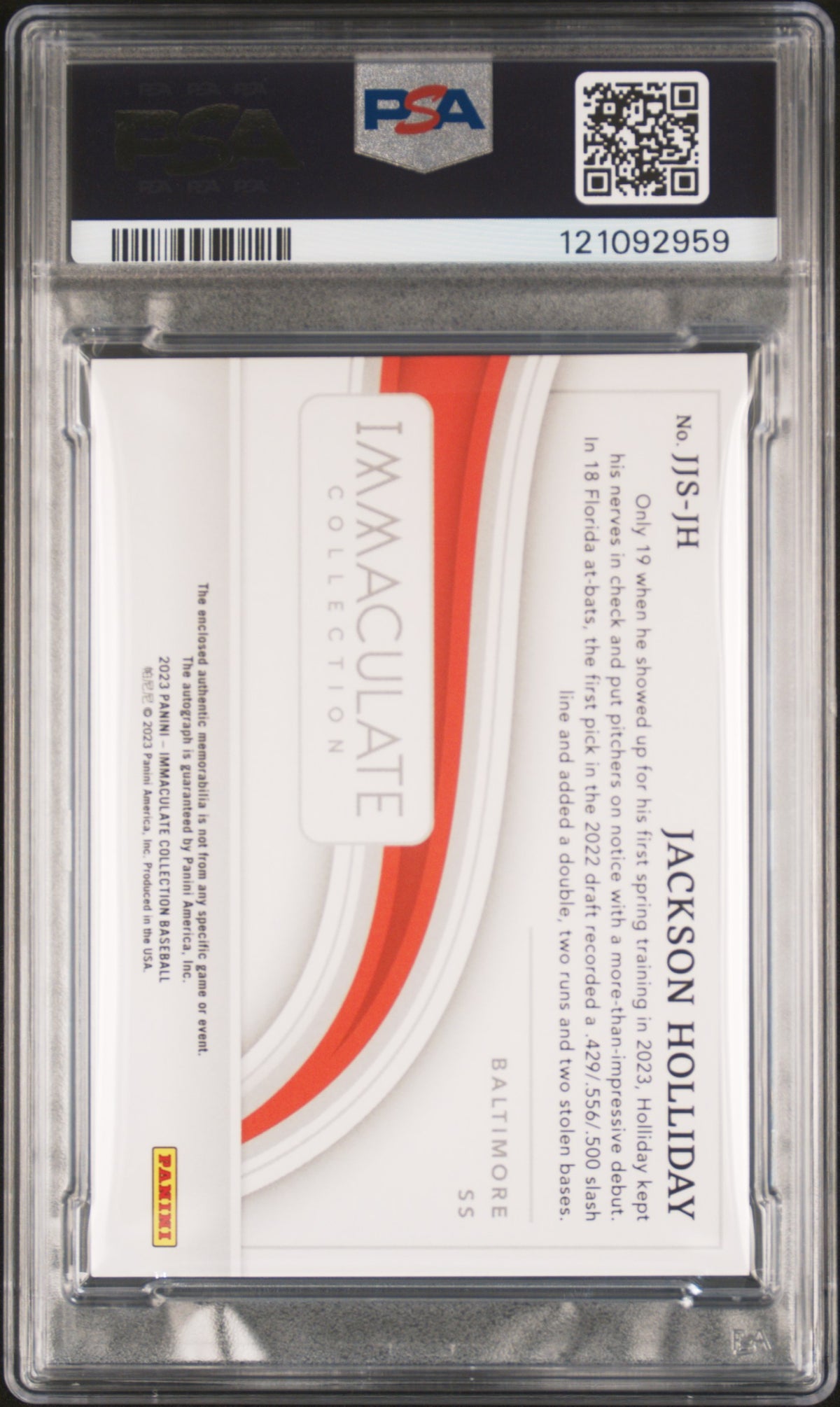 2023 Panini Immaculate Collection Jackson Holliday #JJSJH Blue PSA  Auto 10