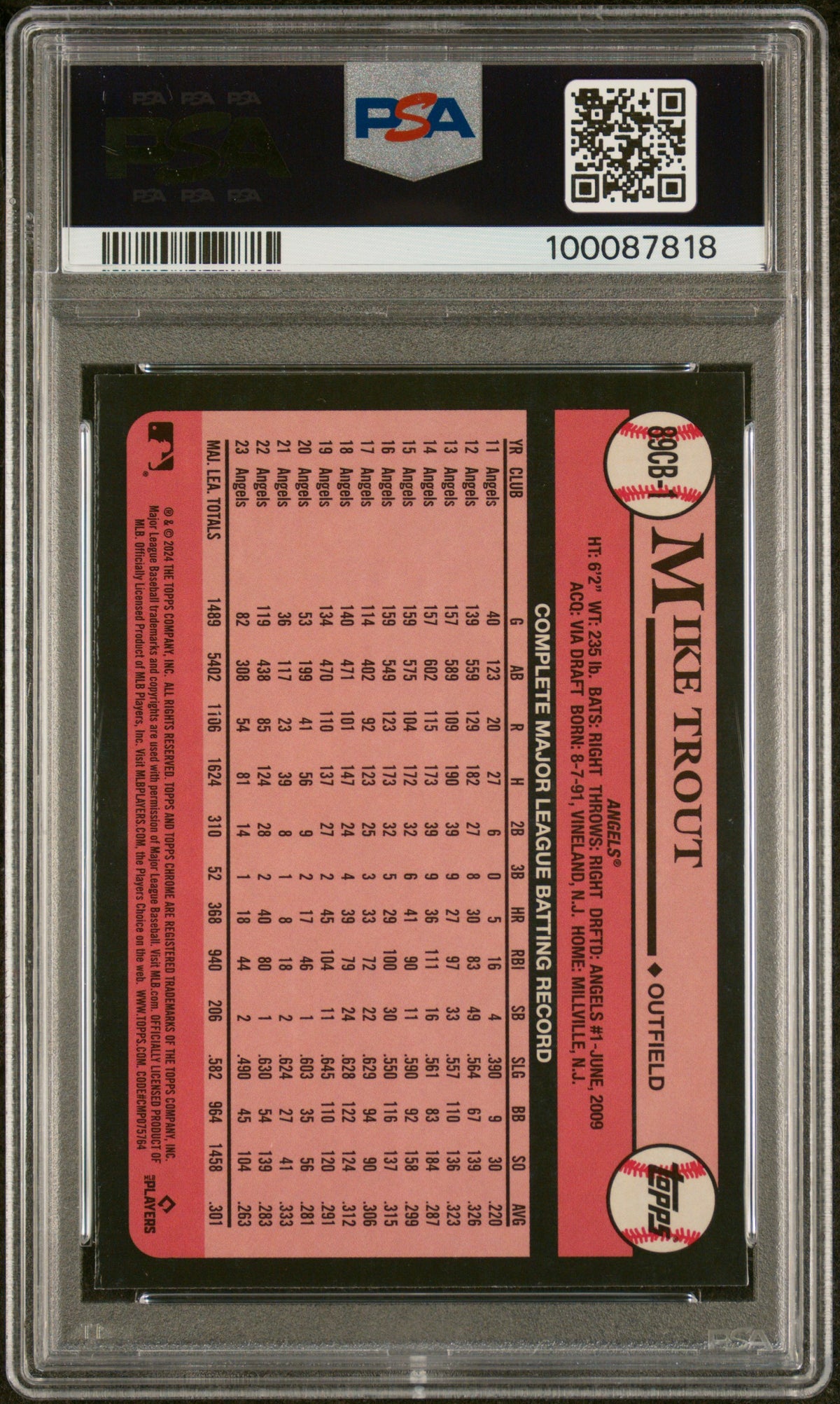 2024 Topps Chrome 1989 Topps Baseball Mike Trout #1 PSA 7