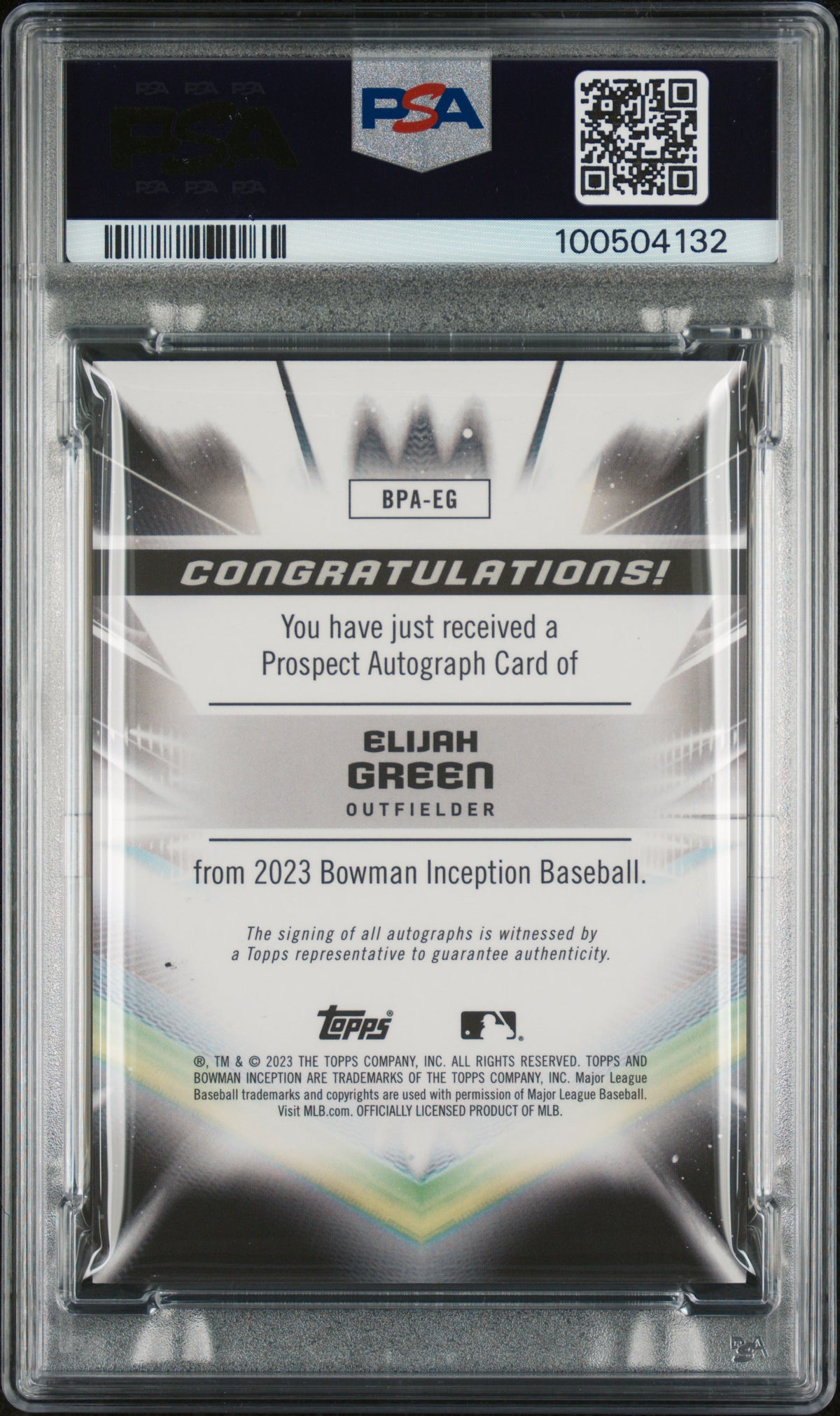 2023 Bowman Inception Autographs Elijah Green #BPAEG Fuchsia Foil 54/75 PSA 10