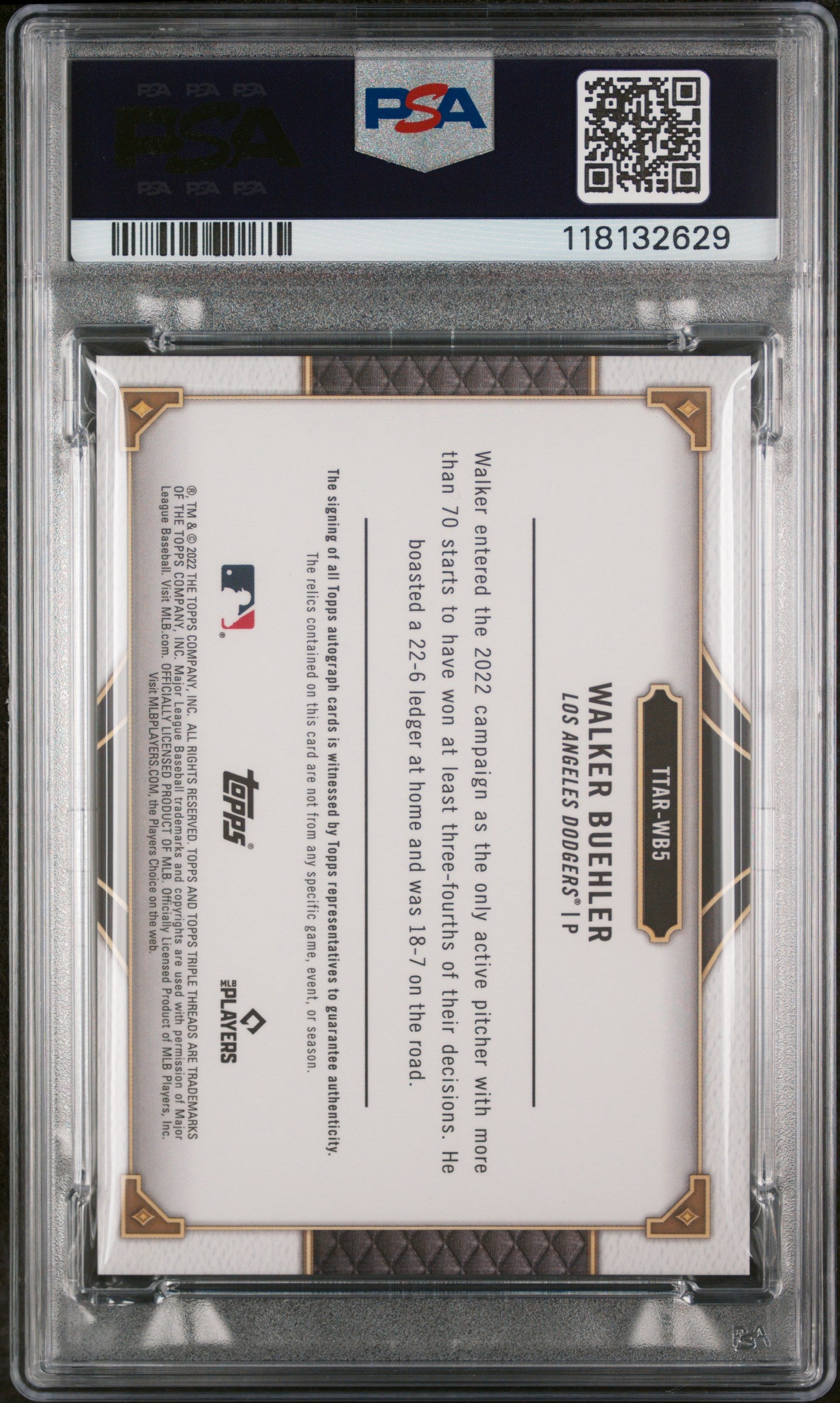 2022 Topps Triple Threads Autograph Relics Walker Buehler #WB5 03/27 PSA 9 Auto 10