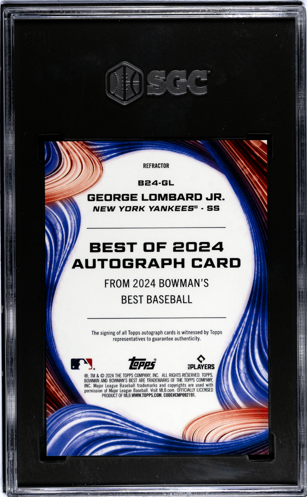 2024 Bowman's Best George Lombard JR. #B24-GL Of '24 Refractor SGC 10 Auto 10