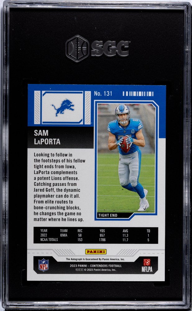 2023 Panini Contenders Sam Laporta #131 Autograph SGC 9 Auto 10