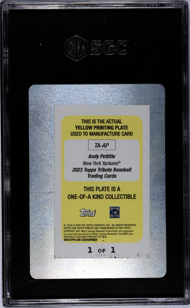 2023 Topps Tribute Andy Pettitte #TA-AP Yellow Printing Plate 1 1 SGC A Auto 10