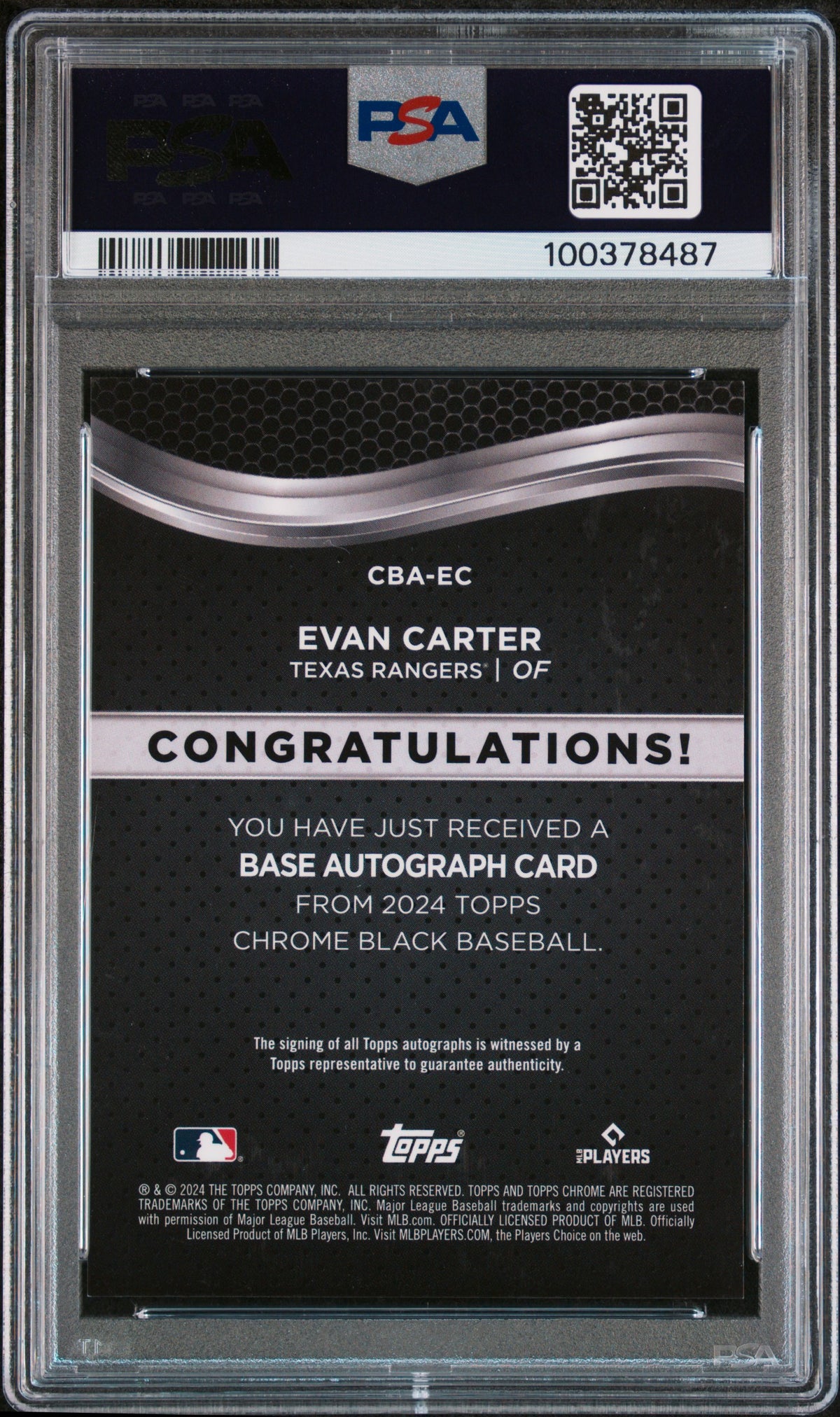 2024 Topps Chrome Black Autographs Evan Carter #EC PSA 10