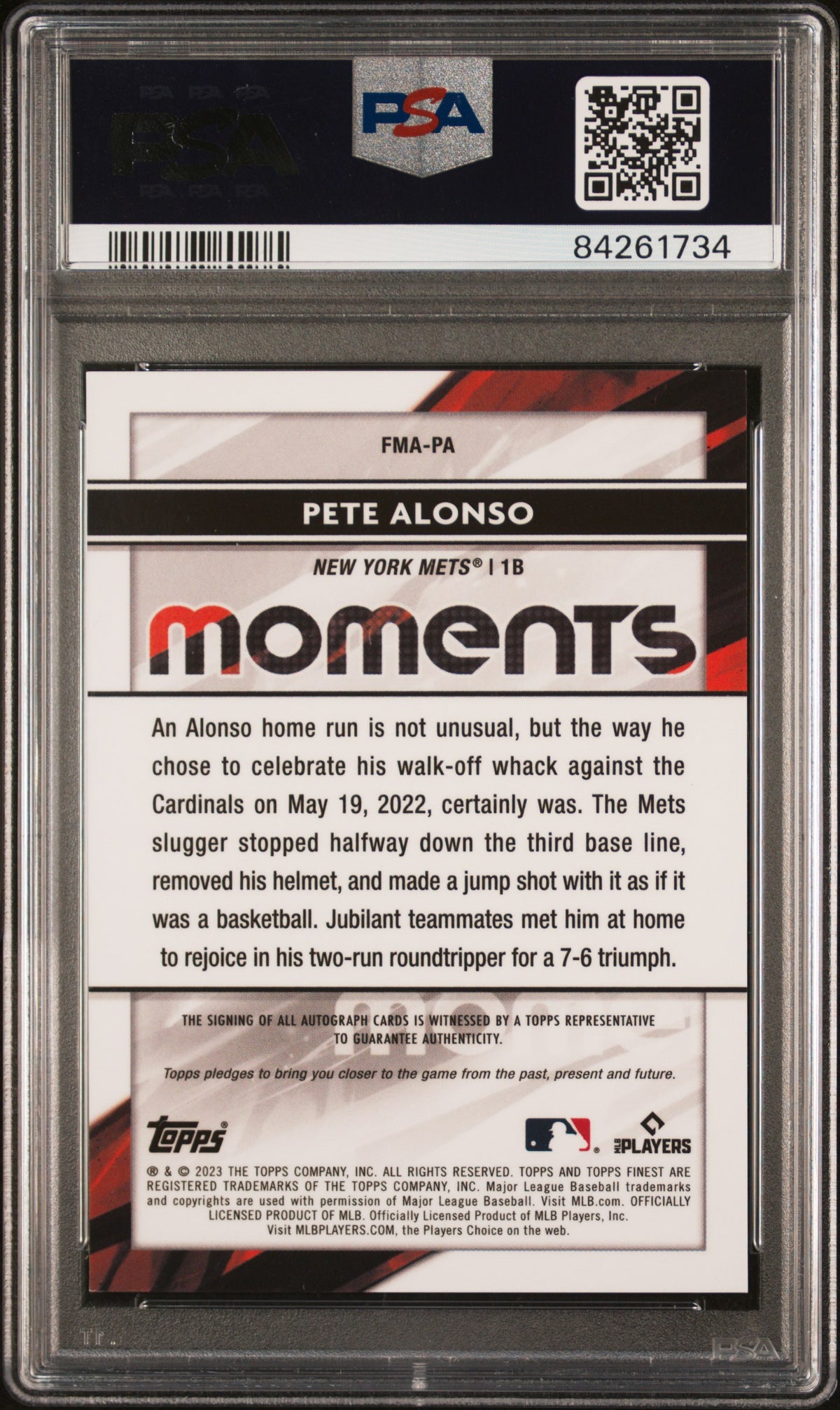 2023 Topps Finest Finest Moments Autographs Pete Alonso #FMAPA Gold 30/50 PSA 10