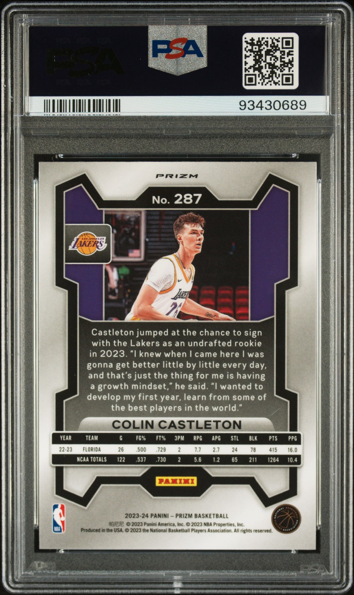 2023 Panini Prizm Colin Castleton #287 Red Ice PSA 10