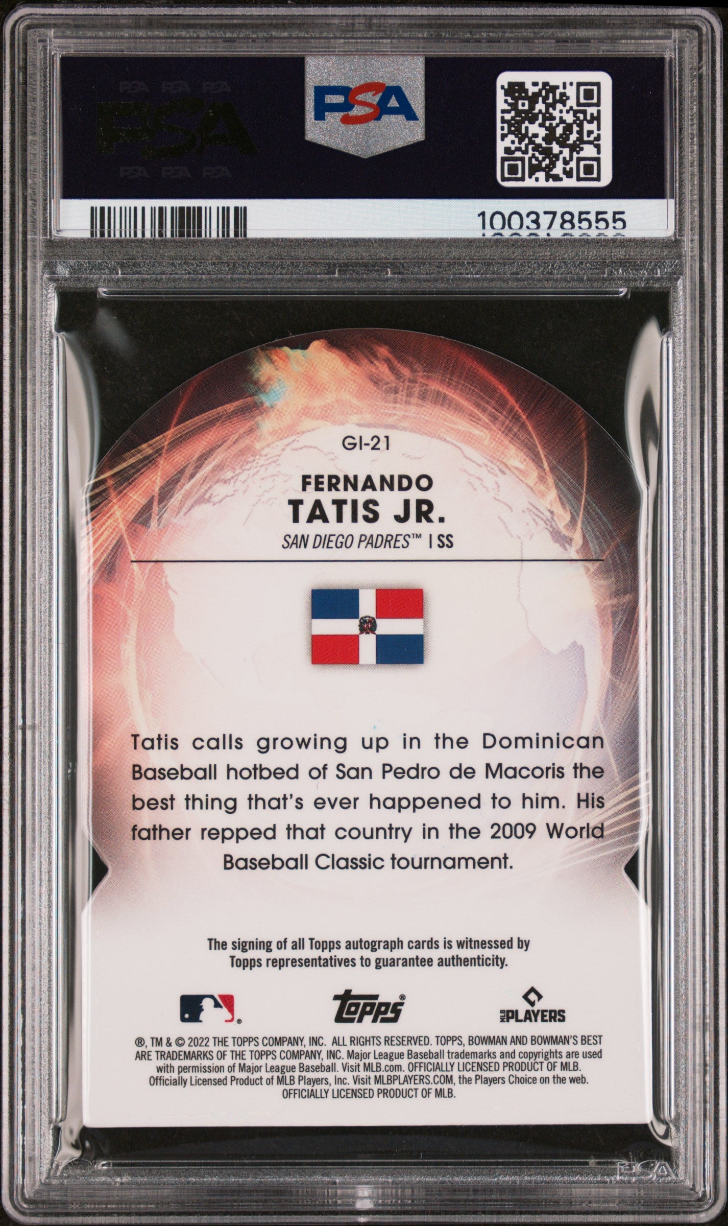 2022 Bowman's Global Die-Cut Fernando Tatis JR. #GI21 Gi Auto Lava /50 PSA 9