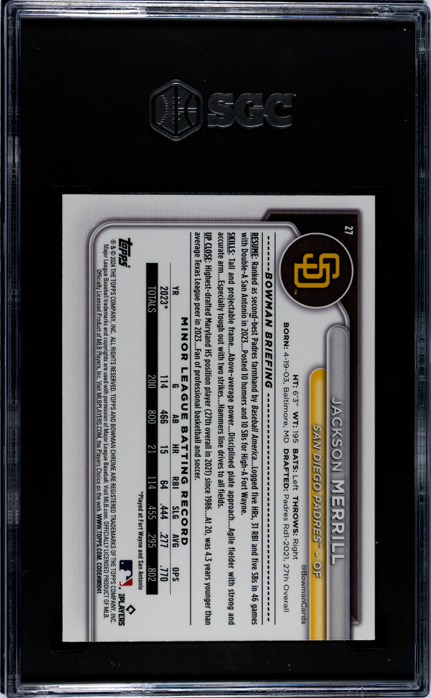 2024 Bowman Chrome Sapphire Jackson Merrill #27 SGC 9