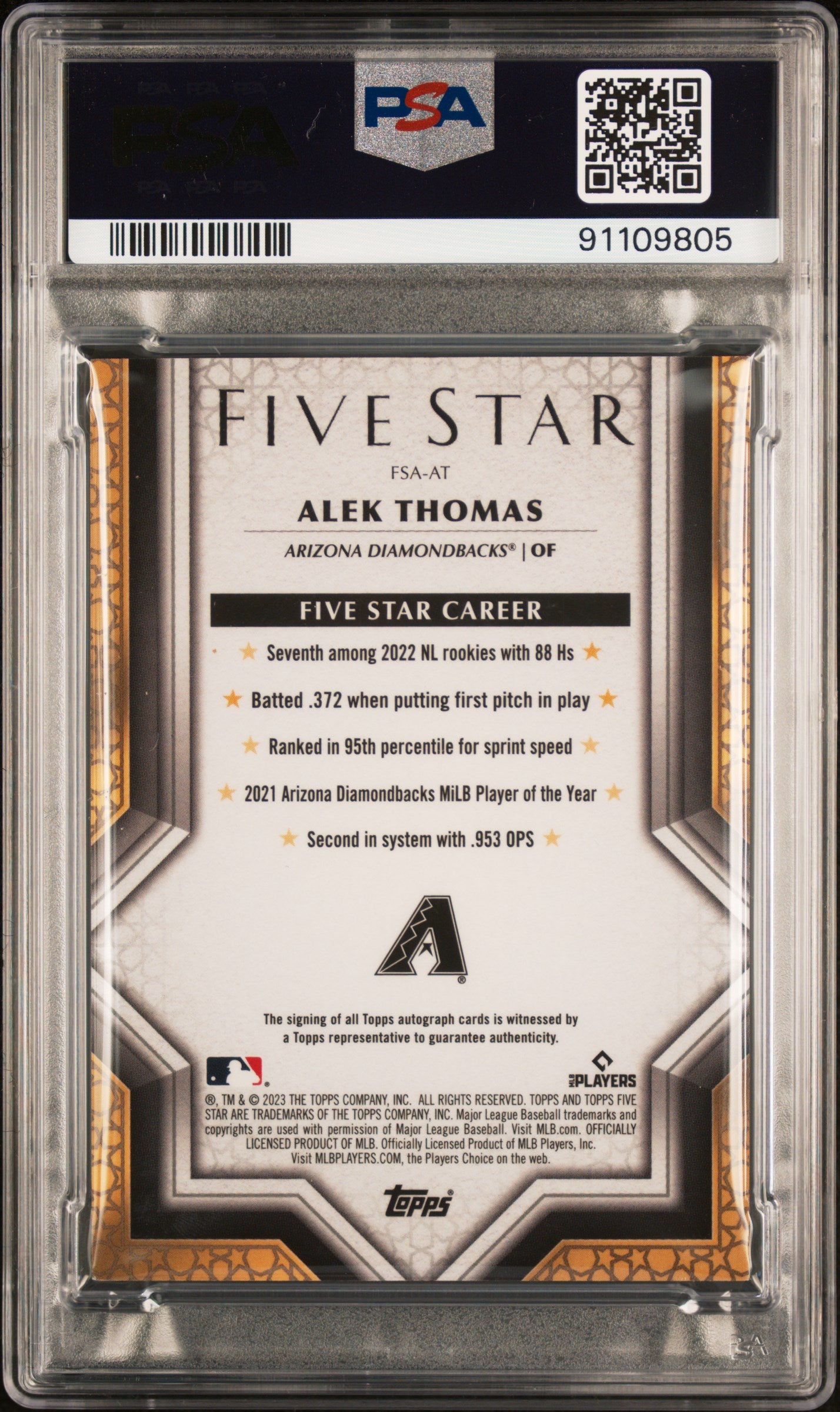 2023 Topps Five Star Autographs Alek Thomas #FSAAT Blue 14/25 PSA 9
